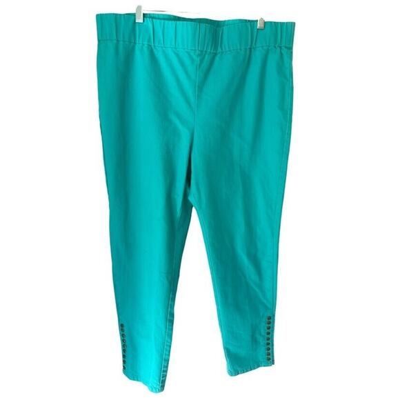 Soft Surroundings Green Blue Metro Denim Leggings Size Large L Button Detail - Picture 1 of 5